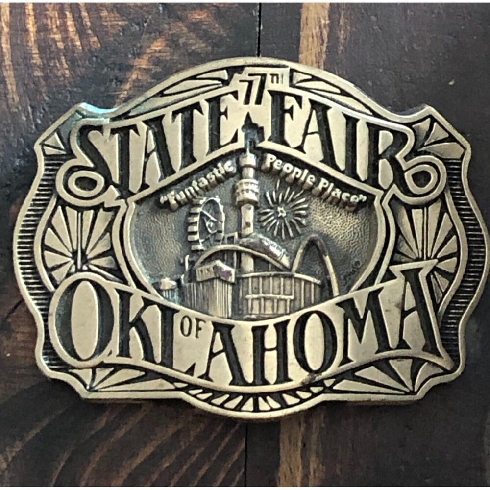 Vintage 77th Oklahoma State Fair Belt Buckle Brass Buckle
